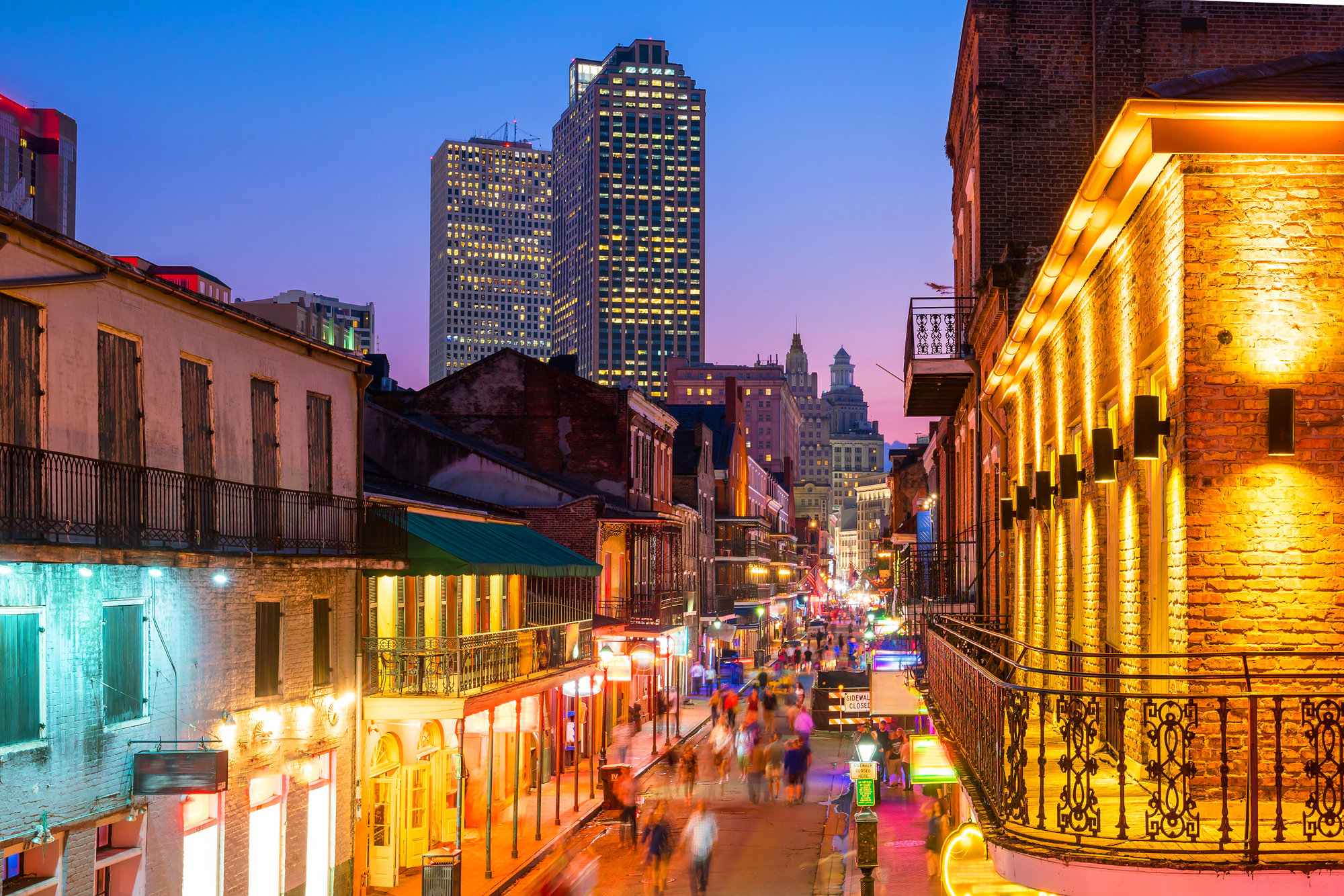 Pubs and bars with neon lights in the French Quarter, New Orlean